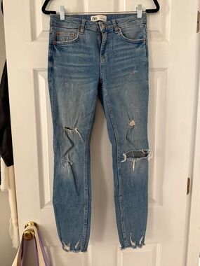 Zara Light Blue Distressed Skinny Jeans